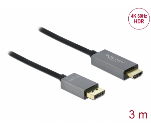 Delock aktív HDR DisplayPort 1.4 -> HDMI 2.0 M/M video kábel 3m szürke-fekete (4K60Hz)