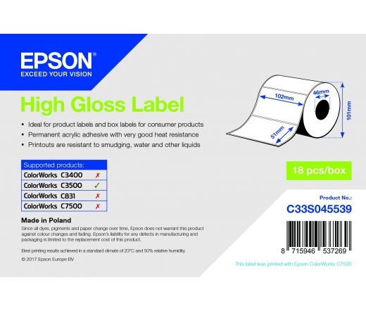 EPSON High Gloss Label - Die-cut Roll: 102mm x 51mm, 610 labels