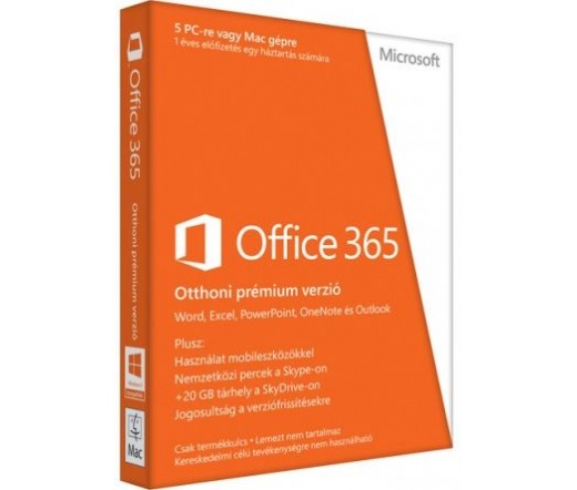 SW MS OFFICE 365 Otthoni Verzió 1 user 5 gép 1 év magyar (E-licenc)