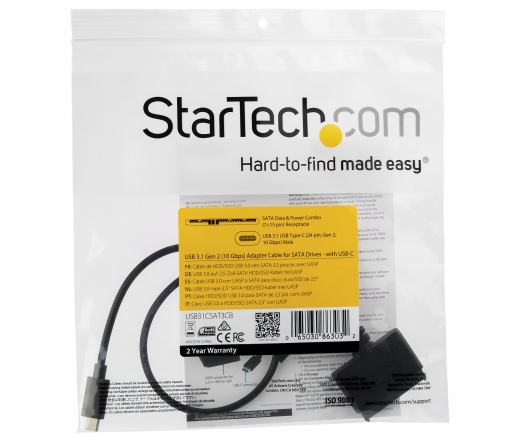 STARTECH USB 3.1 Type C SATA + Táp Átalakító Fekete 20cm