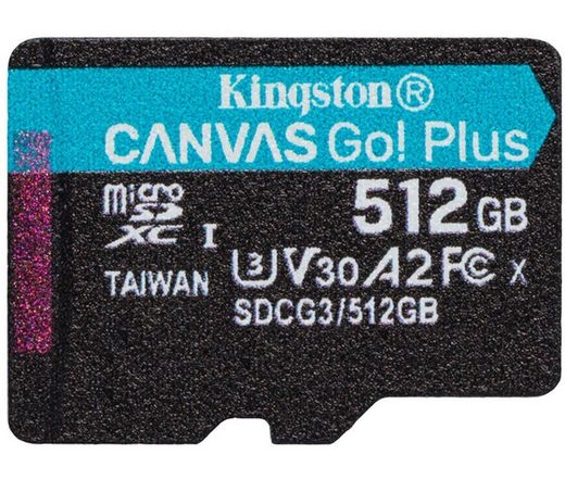 Card Micro SDXC Kingston 512GB Canvas Go Plus 170R A2 U3 V30 + Adapter