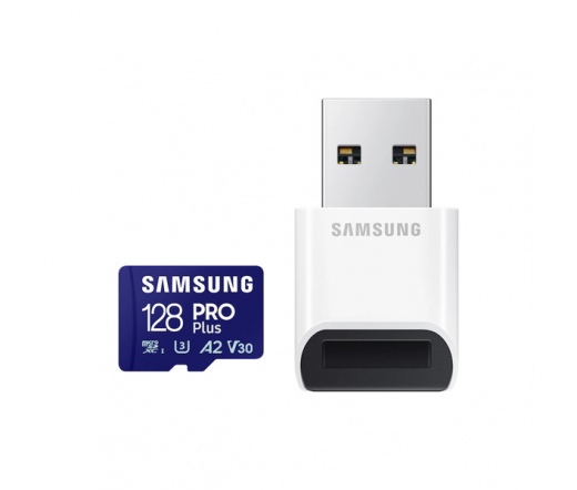 SAMSUNG PRO Plus microSDXC 180/130MB/s UHS-I U3 A2 V30 128GB + kártyaolvasó