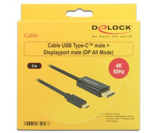 Delock kábel USB Type-C male to Displayport male (DP Alt Mode) 4K 60Hz, 2m