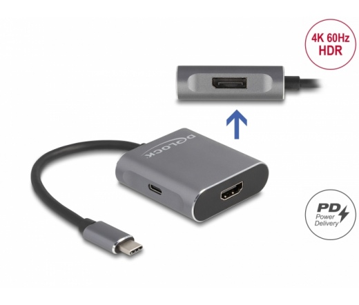 DELOCK USB Type-C Splitter (DP Alt Mode) to 1 x HDMI + 1 x DisplayPort MST with USB Type-C PD