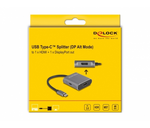 DELOCK USB Type-C Splitter (DP Alt Mode) to 1 x HDMI + 1 x DisplayPort MST with USB Type-C PD