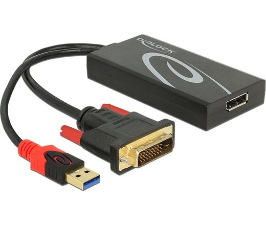 Delock DVI-D -> Displayport 1.2 M/F adapter 0.2m fekete 4K 30Hz