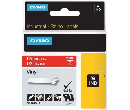 DYMO Rhino fehér-piros színes PVC 12mm