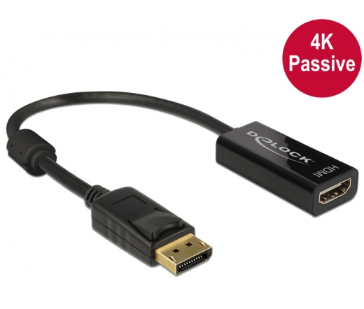 DELOCK Adapter Displayport 1.2-dugós csatlakozó > HDMI-csatlakozóhüvely 4K passzív fekete (62609)