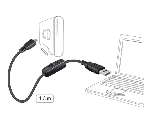 Delock Cable Charging USB 2.0 Type-A male > USB 2.0 Micro-B male with switch for Raspberry Pi 1.5 m (84803)