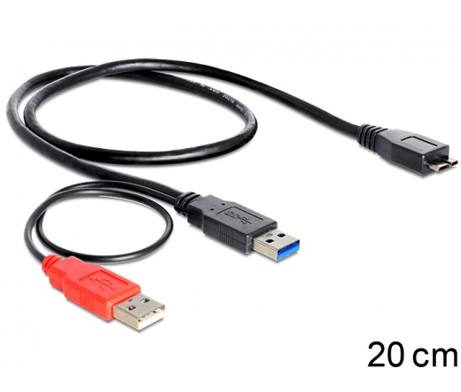 DELOCK Cable USB 3.0-A male -> USB 3.0-micro B male + USB 2.0-A male (82909)