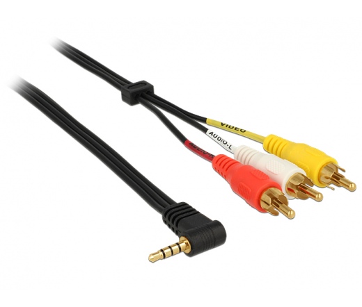 Delock Cable Stereo jack 3.5 mm 4 pin male angled > 3 x RCA male 1.5 m