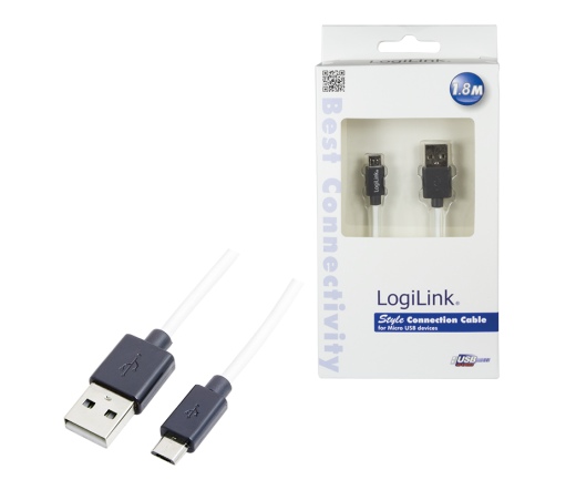 Kábel Logilink USB 2.0 - MICRO USB "STYLE" Fehér