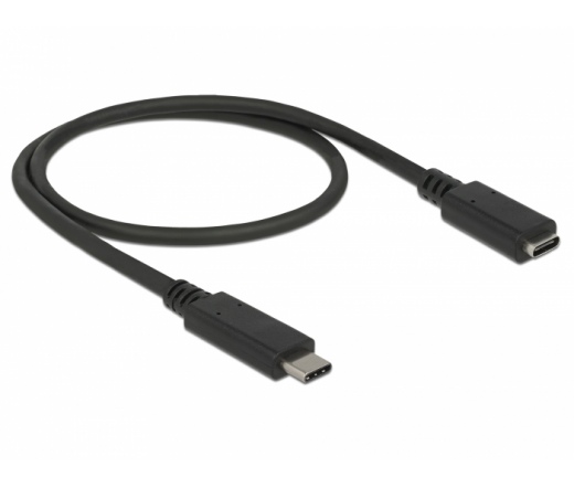 Delock Bovítokábel SuperSpeed USB (USB 3.1 Gen 1) USB Type-C dugó > hüvely, 3 A, 0,5 m, fekete (3 év)