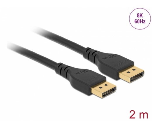 Delock DisplayPort kábel 8K 60 Hz 2 m DP 8K tanúsítvánnyal retesz nélküli