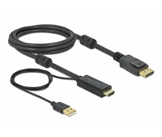 Delock 1db HDMI 1.4 1db USB 2.0 A -> Displayport M/M video kábel 2m fekete