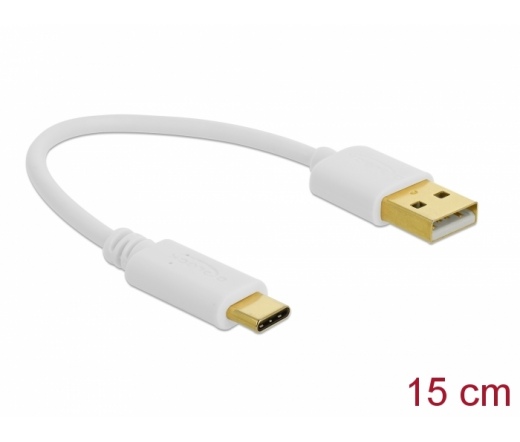 DELOCK USB Type-A / Type-C töltőkábel 15cm fehér