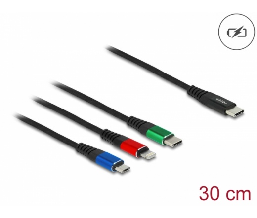 DELOCK 3in1 töltőkábel USB Type-C > Lightning / MicroUSB / USB Type-C 30cm