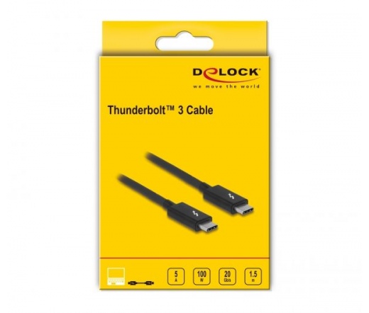 Delock kábel Thunderbolt 3 USB Type-C male passzív 5A 1,5m fekete