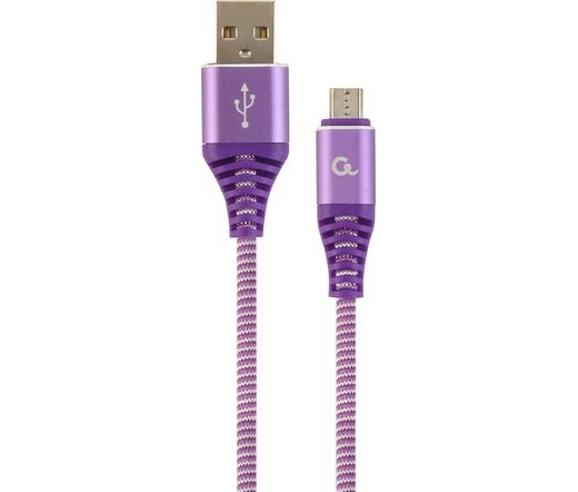 GEMBIRD Premium cotton braided Micro-USB charging and data cable, 1 m, purple/white