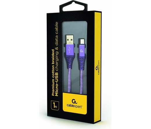 GEMBIRD Premium cotton braided Micro-USB charging and data cable, 1 m, purple/white