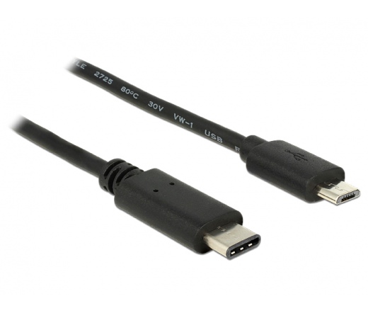 Delock Kábel USB Type-C™ 2.0 dugó > USB 2.0 Micro-B típusú dugó 0,5 m fekete (3 év)