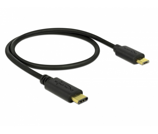 Delock Kábel USB Type-C™ 2.0 dugó > USB 2.0 Micro-B típusú dugó 0,5 m fekete (3 év)