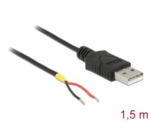 Delock USB 2.0 Type-A male > 2 x open wires power 1,5 m Raspberry Pi cable Black