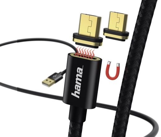 HAMA ADATKÁBEL MÁGNESES CSATLAKOZÓVAL MICRO USB, 1M, FEKETE