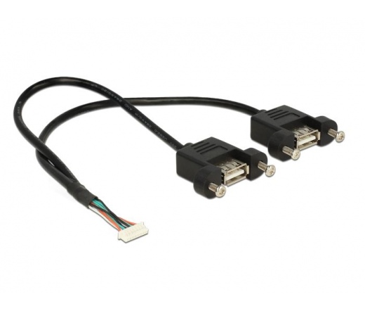 Delock Cable USB 2.0 pin header female 1.25 mm 8 pin > 2 x USB 2.0 Type-A female panel-mount 25 cm