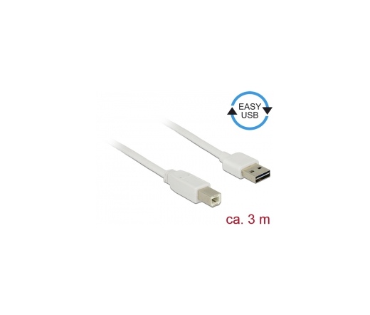 Delock Cable EASY-USB 2.0-A apa > USB 2.0 B apa 3 m fehér