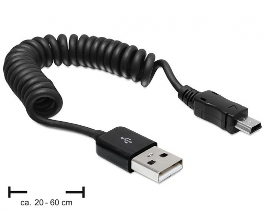 DELOCK Cable USB 2.0-A male / USB mini male coiled