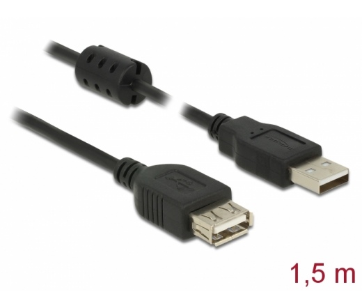 Delock USB 2.0-s bővítőkábel A-típusú csatlakozódugóval > USB 2.0-s, A-típusú csatlakozóhüvellyel, 1,5 m, fekete