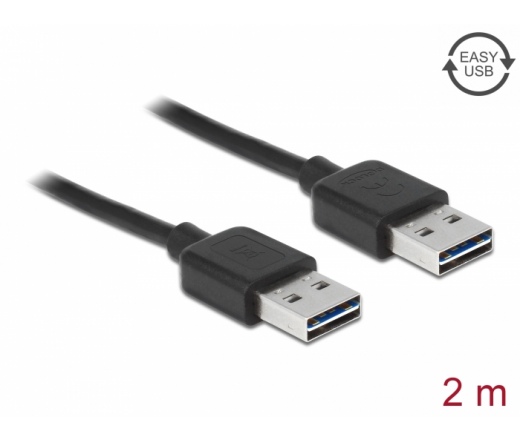 Delock Kábel, EASY-USB 2.0-s A-típusú csatlakozódugó > EASY-USB 2.0-s A-típusú csatlakozódugó, 2 m, fekete