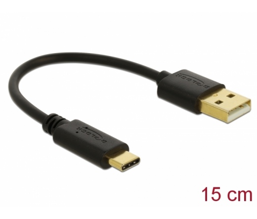 DELOCK USB Type-A / Type-C töltőkábel 15cm fekete