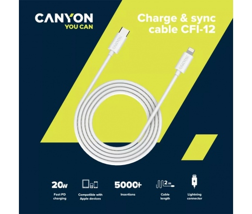 CANYON CFI-12 Lightning-USB-C fonott 2m fehér