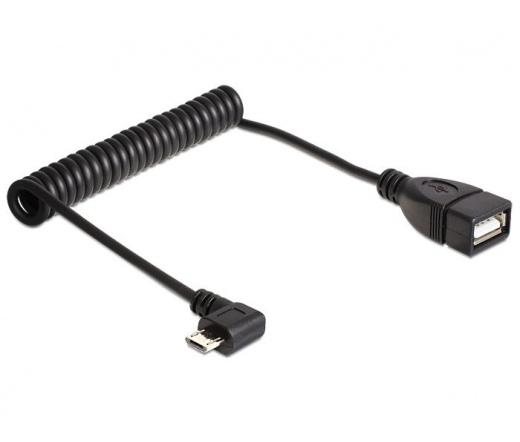 DELOCK kábel USB Micro-B male 90 fokos to USB 2.0-A female OTG, spirál kábel