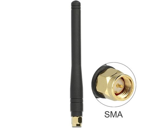 Delock ISM 433 MHz Antenna SMA 2.5 dBi Omnidirectional Flexibilis Fekete Gumi