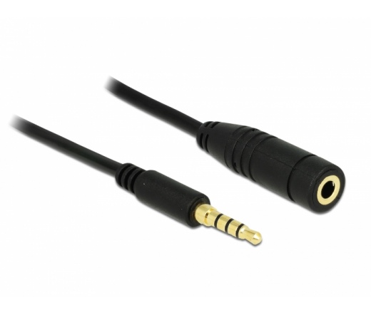 Delock Jack stereo 3,5mm (4pin) M/F audio kábel 1m fekete IPhone headsethez