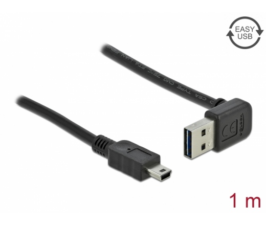 Delock Easy-USB -> USB 2.0 mini B M/M adatkábel 1m fekete 90°/egyenes