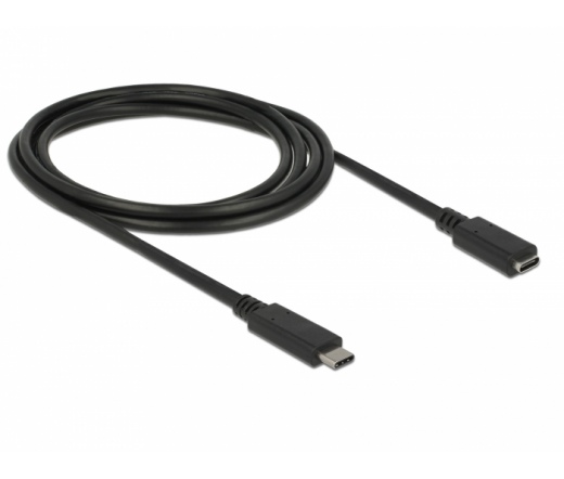 Delock Bovítokábel SuperSpeed USB (USB 3.1 Gen 1) USB Type-C™ dugó > hüvely, 3 A, 2,0 m, fekete (3 év)