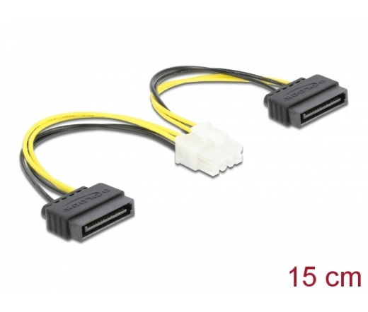 DELOCK Tápkábel 2 x 15 tűs SATA apa - 8 tűs EPS apa 15 cm