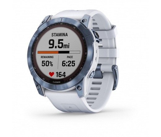 GARMIN Fenix 7 Sapphire Solar - Mineral Blue DLC Titanium with Whitestone Band