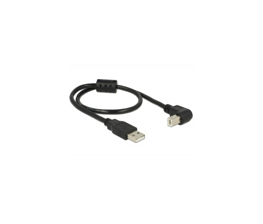 Delock USB A dugó > USB 2.0 B dugó derékszögű kábel - 0,5m - Fekete (84809)