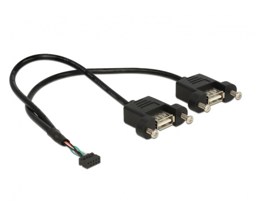 Delock USB2.0 pin header anya 2mm 10tűs > 2x USB2.0 Type-A anya panel modul kábel - 0,25m (84832)