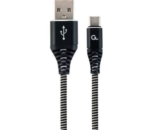 GEMBIRD Premium cotton braided USB Type-C charging and data cable, 2 m, black/white