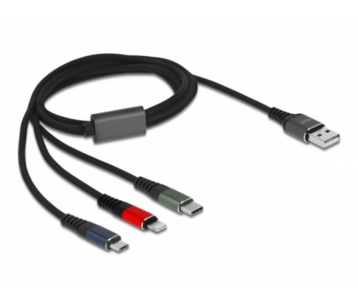 DELOCK USB 3-coloured 3in1 Charging Cable for Lightning/MicroUSB/Type-C 1m