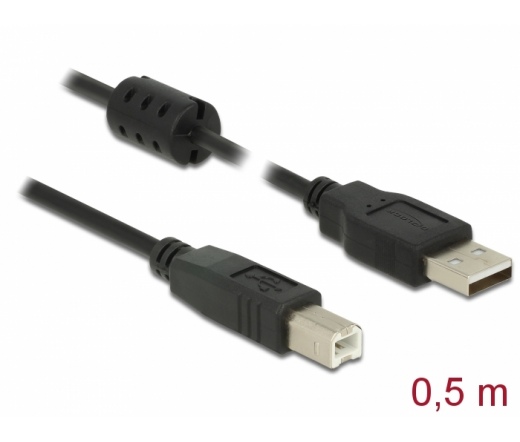 Delock USB 2.0-s kábel A-típusú csatlakozódugóval > USB 2.0-s, B-típusú csatlakozódugóval, 0,5 m, fe (3 év)