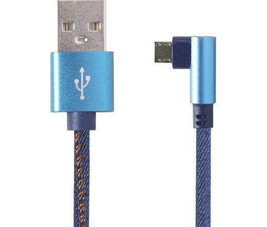 GEMBIRD USB Type-A / Micro-B 90° prémium jeans (denim) kábel fém csatlakozókkal 1m kék