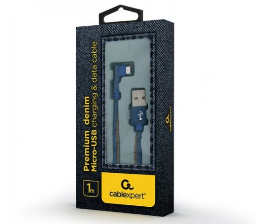 GEMBIRD USB Type-A / Micro-B 90° prémium jeans (denim) kábel fém csatlakozókkal 1m kék