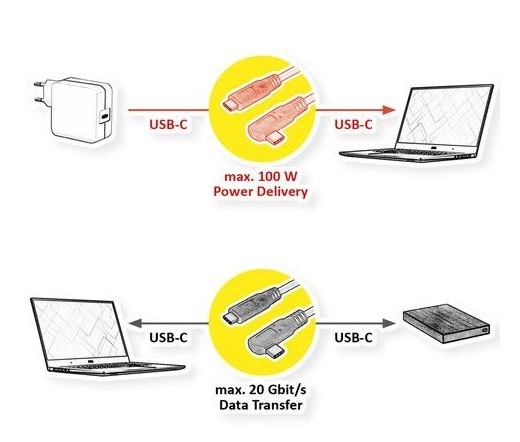 ROLINE USB 3.2 Gen 2x2 PD 20V 5A Emark 90° Black 1m